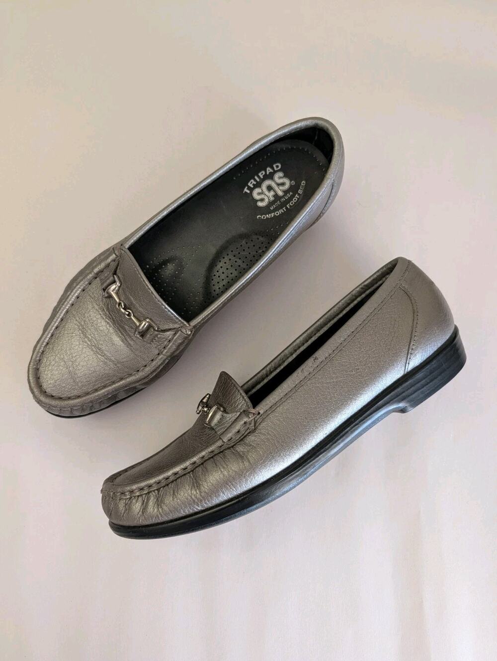 SAS Pewter Silver Gray Metro Slip On Loafer Leather Sz 7.5 M Silver Bit Comfort